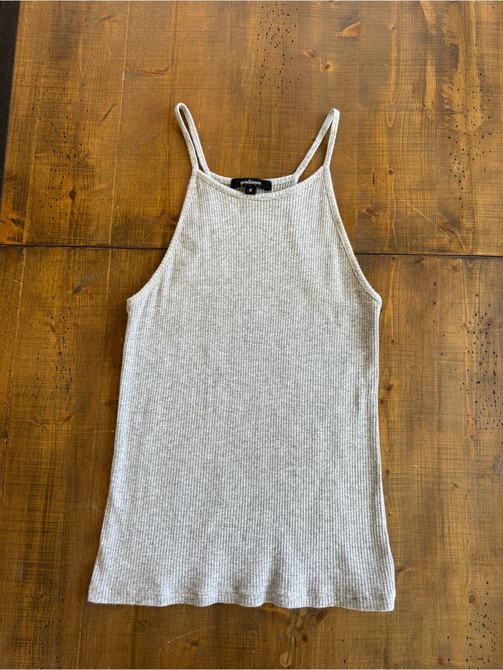 Ambiance Ribbed High-Neck Cami in Light Gray